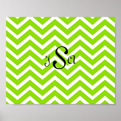 Lime Green and White Chevron Monogram Wall Art Poster | Zazzle