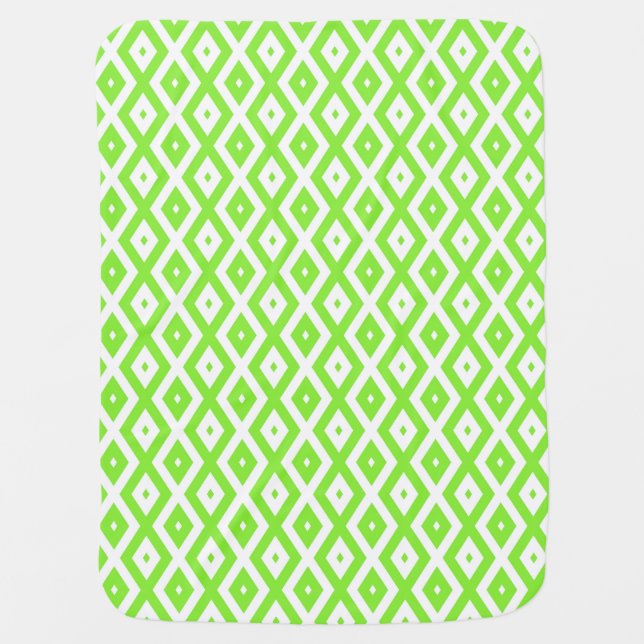 Lime green and white diamond pattern baby blanket (Front)