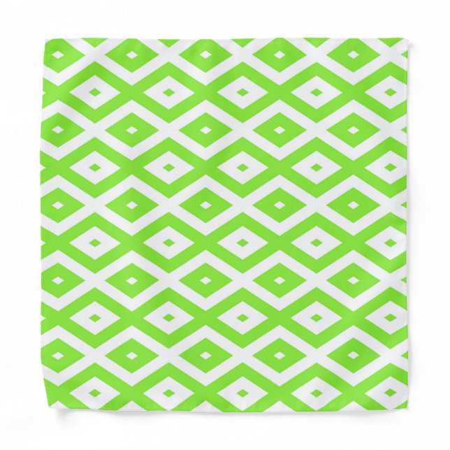 Lime green and white diamond pattern bandana (Front)