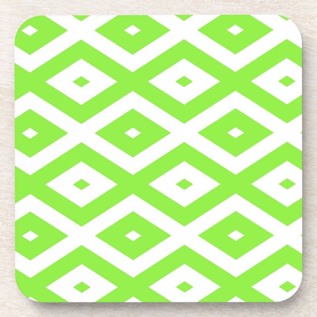 Lime green and white diamond pattern beverage coaster (Front)