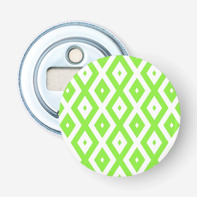 Lime green and white diamond pattern bottle opener (Front)