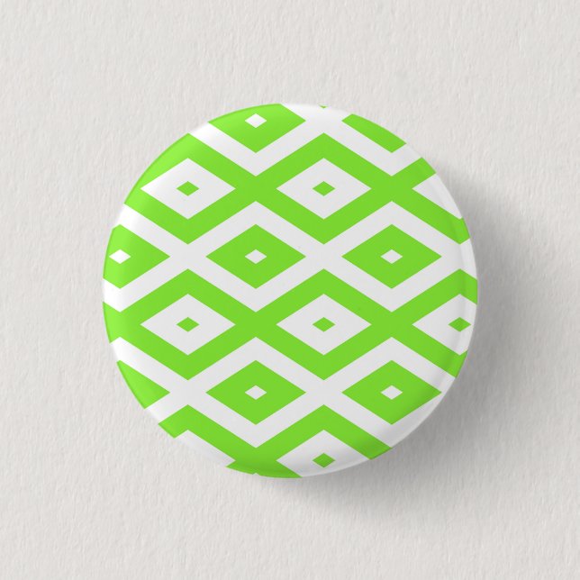 Lime green and white diamond pattern button (Front)