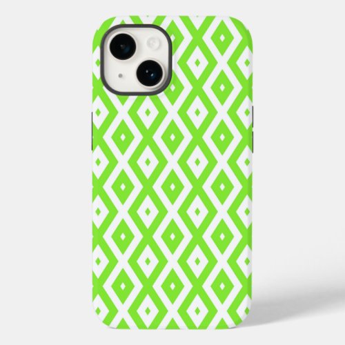 Lime green and white diamond pattern Case_Mate iPhone 14 case