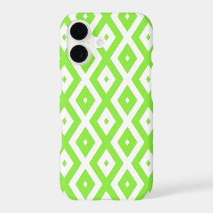 Lime green and white diamond pattern iPhone 17 case