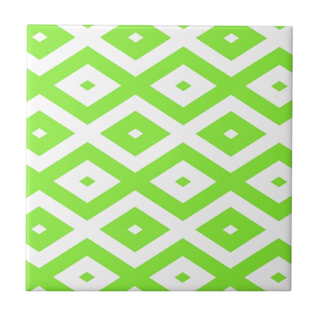 Lime green and white diamond pattern ceramic tile (Front)
