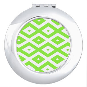 Lime green and white diamond pattern compact mirror