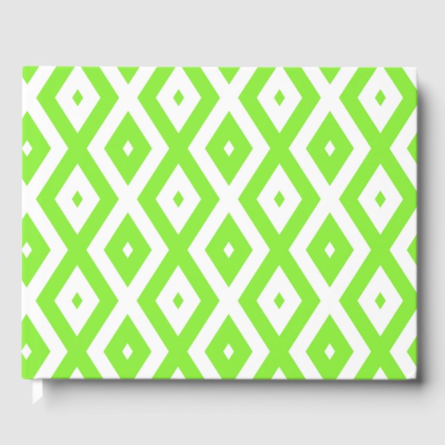 Lime green and white diamond pattern guest book (Front)