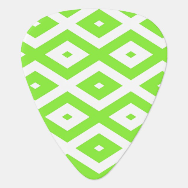 Lime green and white diamond pattern guitar pick (Front)