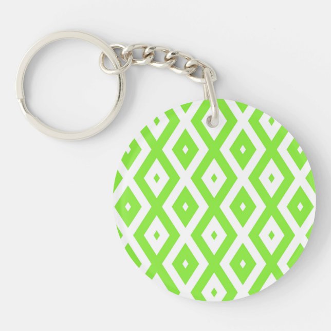 Lime green and white diamond pattern keychain (Front)