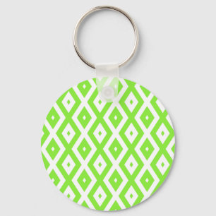 Lime green and white diamond pattern keychain