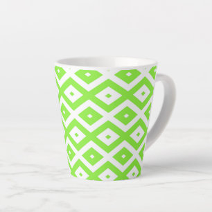 Lime green and white diamond pattern latte mug