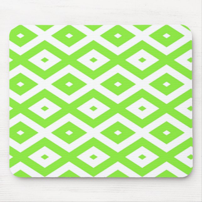 Lime green and white diamond pattern mouse pad (Front)