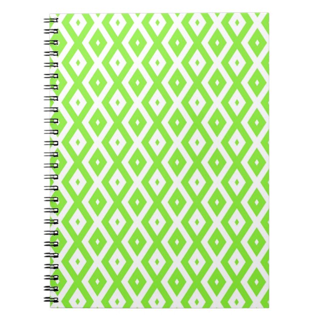 Lime green and white diamond pattern notebook (Front)