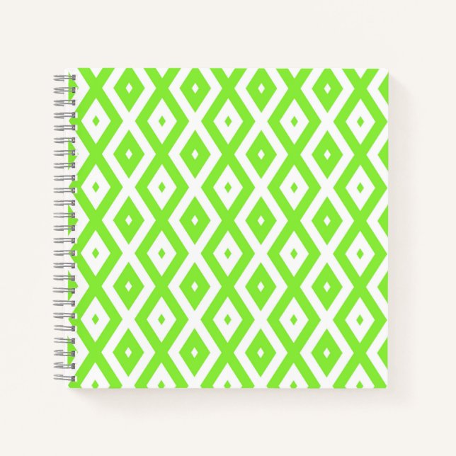 Lime green and white diamond pattern notebook (Front)
