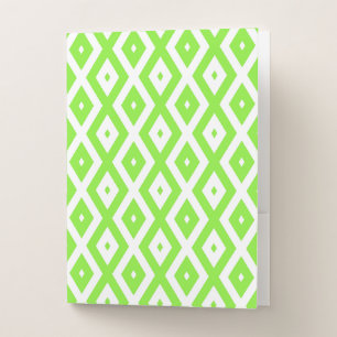Lime green and white diamond pattern pocket folder