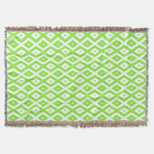 Lime green and white diamond pattern throw blanket