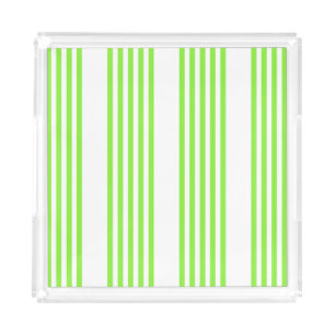 Lime green and white five stripes pattern acrylic tray