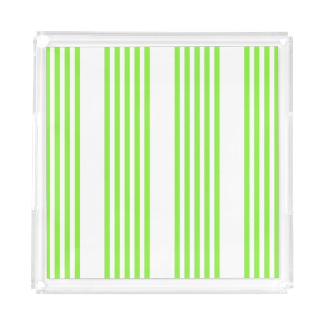 Lime green and white five stripes pattern acrylic tray (Front)