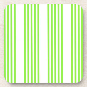 Lime green and white five stripes pattern beverage coaster