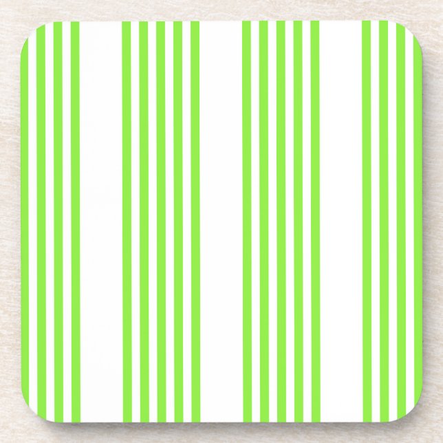 Lime green and white five stripes pattern beverage coaster (Front)