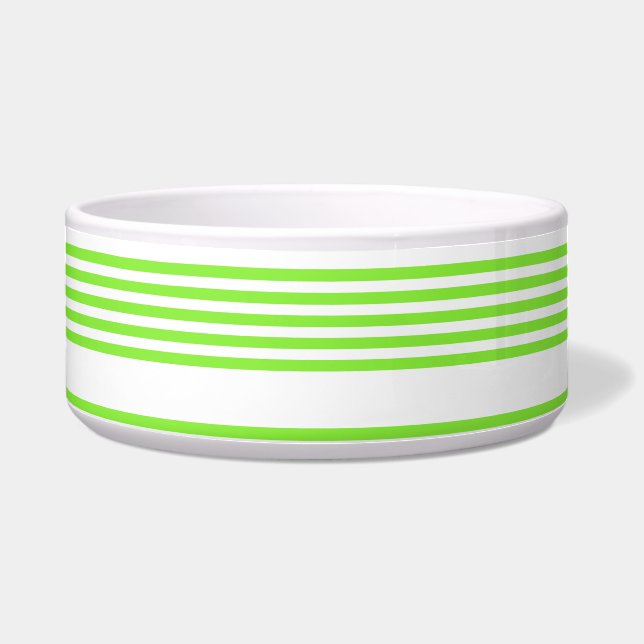 Lime green and white five stripes pattern bowl (Front)