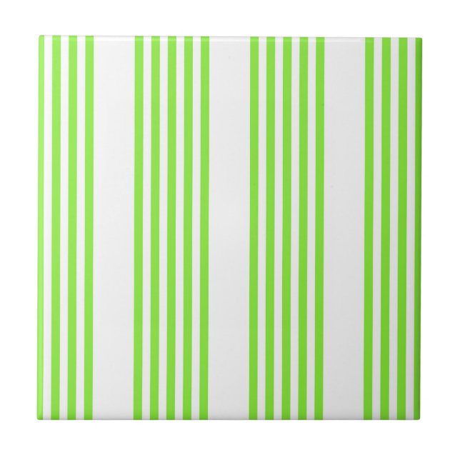 Lime green and white five stripes pattern ceramic tile (Front)
