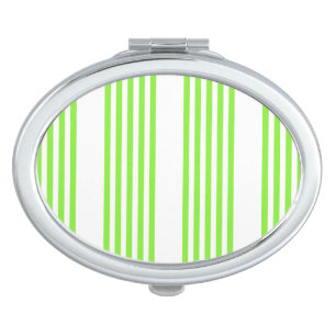Lime green and white five stripes pattern compact mirror