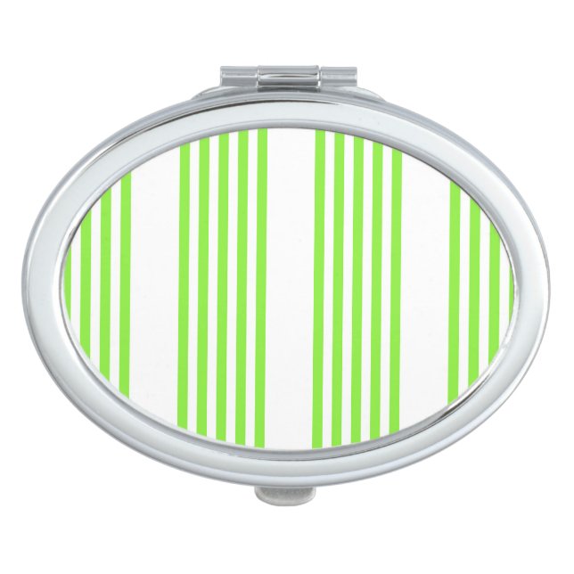 Lime green and white five stripes pattern compact mirror (Front)