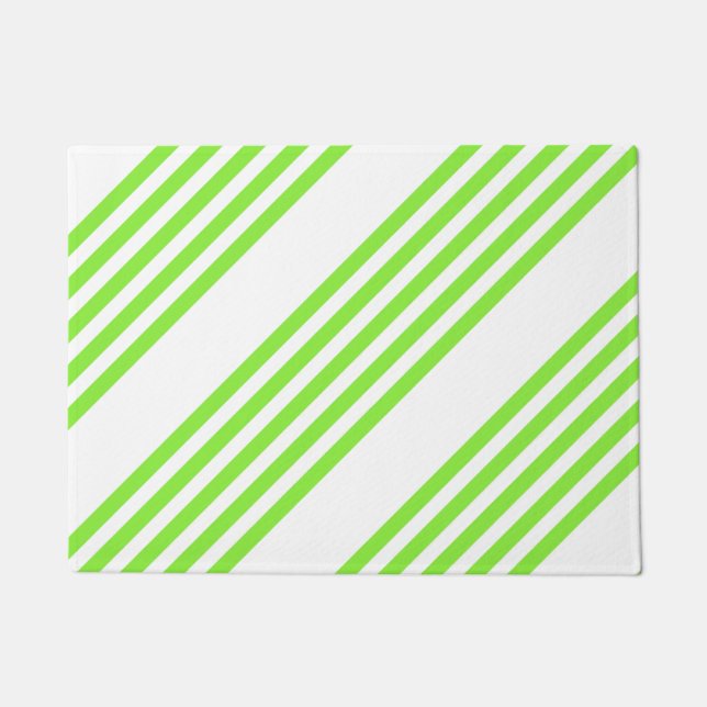 Lime green and white five stripes pattern doormat (Front)