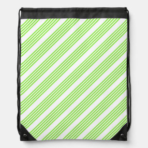 Lime green and white five stripes pattern drawstring bag