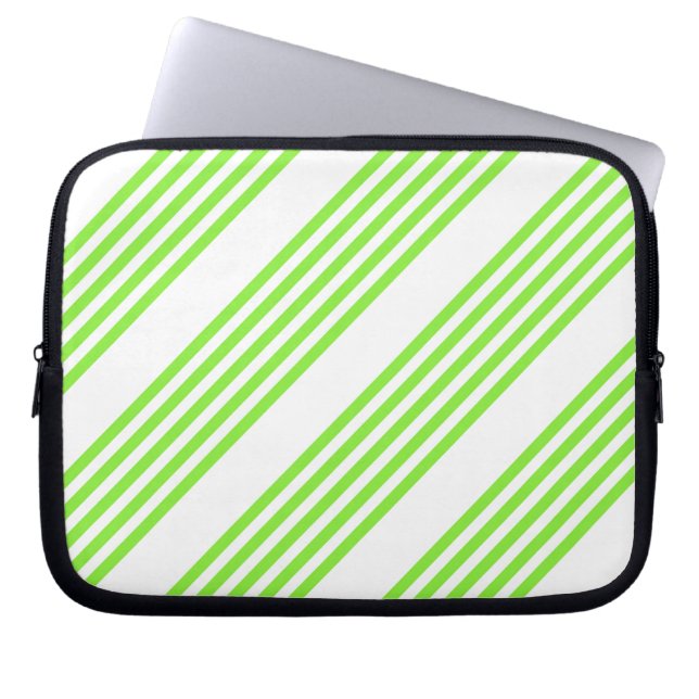 Lime green and white five stripes pattern laptop sleeve (Front)