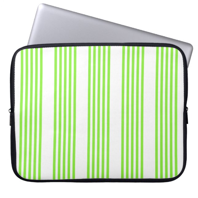Lime green and white five stripes pattern laptop sleeve (Front)