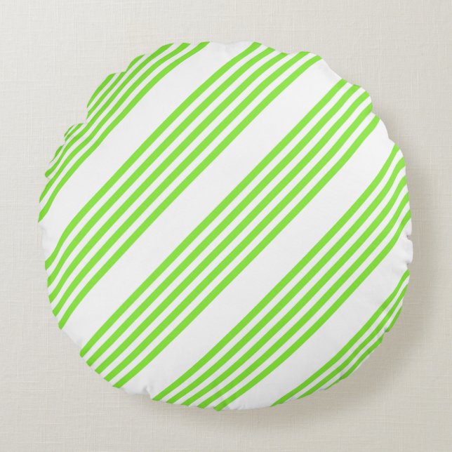 Lime green and white five stripes pattern round pillow (Front)
