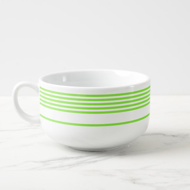 Lime green and white five stripes pattern soup mug (Right)