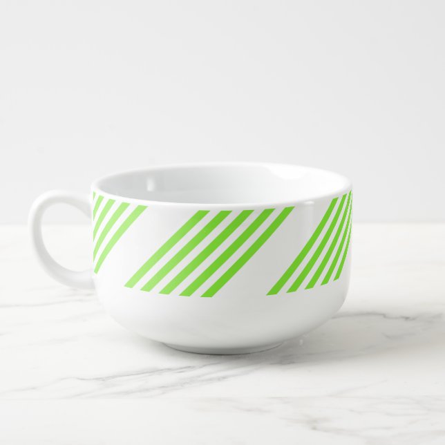 Lime green and white five stripes pattern soup mug (Right)
