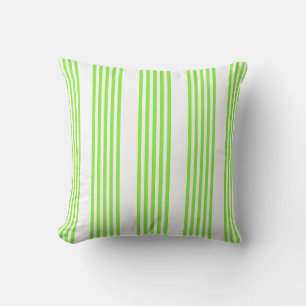 Lime green and white five stripes pattern throw pillow