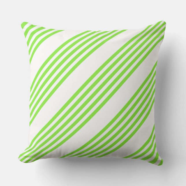Lime green and white five stripes pattern throw pillow (Front)