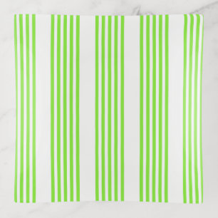 Lime green and white five stripes pattern trinket tray