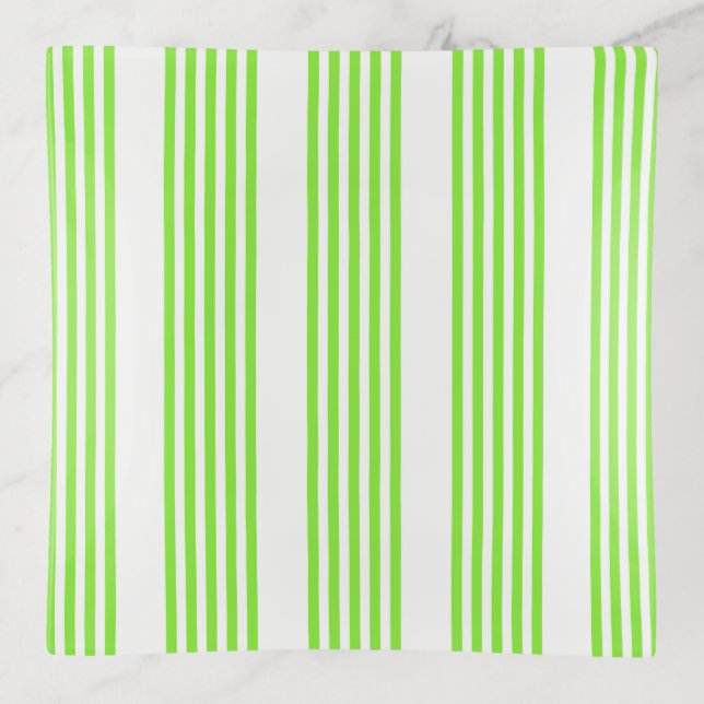 Lime green and white five stripes pattern trinket tray (Front)