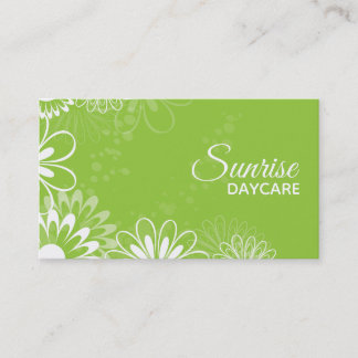 Lime Green and White Floral Daycare Business Card
