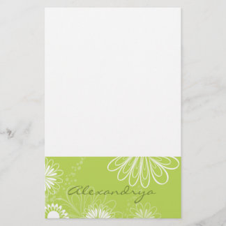Lime Green and White Floral Notepad Stationery
