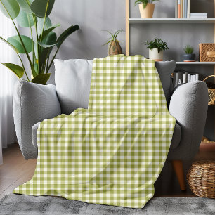 Lime Green and White Gingham Checkered Cozy Style Fleece Blanket