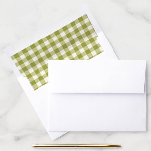Lime Green and White Gingham Plaid Pattern Envelope Liner