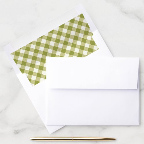 Lime Green and White Gingham Plaid Pattern Envelope Liner