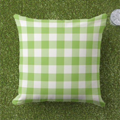 Lime Green and White Gingham Plaid Pattern Outdoor Pillow