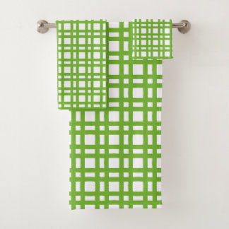 Lime green and white grid bath towel set