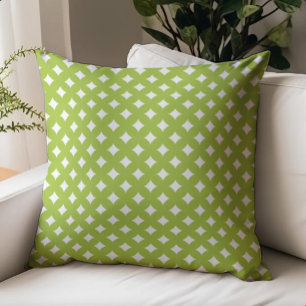 Lime Green and White Modern Geometric Pattern Throw Pillow
