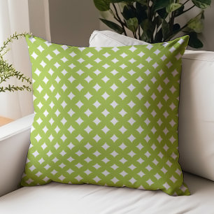 Lime Green and White Modern Geometric Pattern Throw Pillow