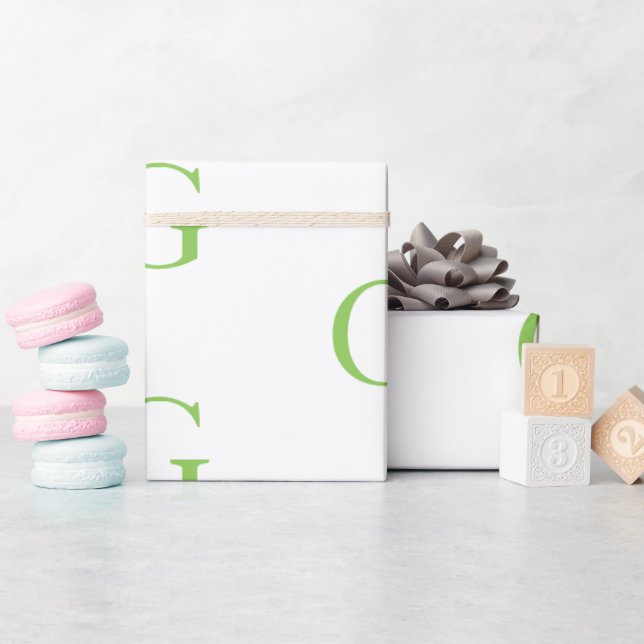 Lime Green and White Monogram  Wrapping Paper (Baby Shower)