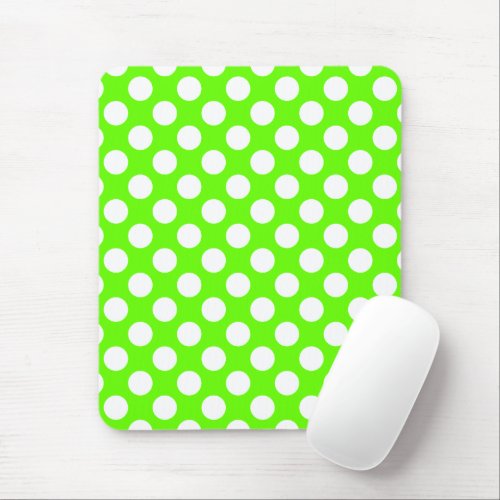 Lime Green and White Polka Dot Mouse Pad